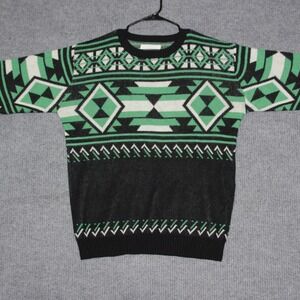 DECIBEL Mens XL Geometric Print Crewneck Sweater Black Green White Cozy